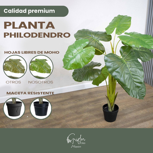 Arbol Artificial Planta Philodendro Decorativo Maceta 110cm