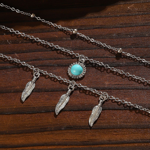 Collar Turquesa Con Colgante Hoja De Girasol