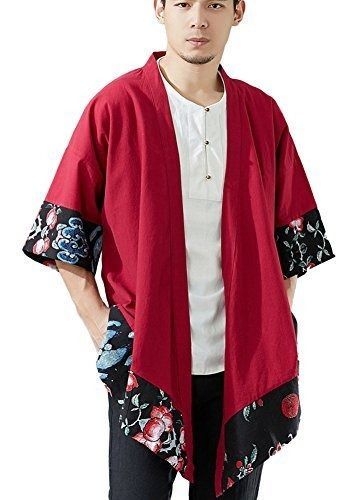 Lzjn Chaqueta De Punto Tipo Kimono Vintage Para Hombre, Capa