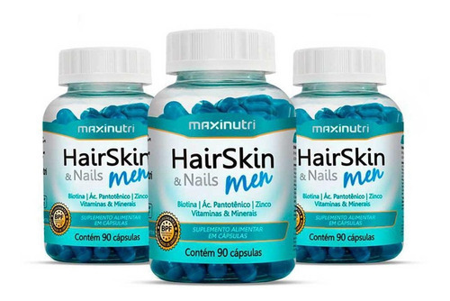 Kit 03 Hairskin Men Com 90 Capsulas Maxinutri Sabor Vitamina