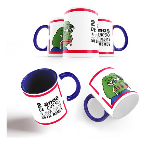 Caneca Azul Tema 2 Anos De Curso E Até Hoje Só Fiz Meme