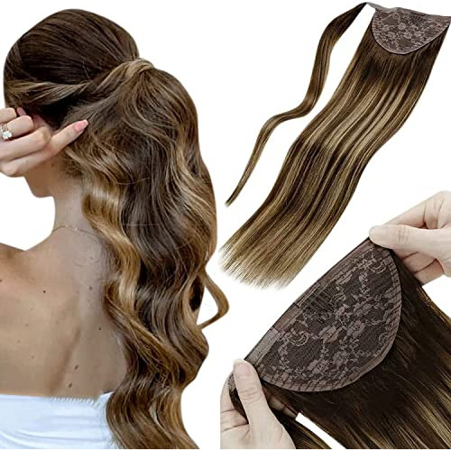 Laavoo Marrón Ponytail Extensión Pelo Humano 80g Pt5rn