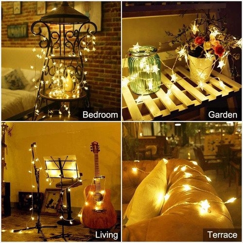 Cortinas Serie Luces Led De La Estrella Cuerda Usb 20ft/6m