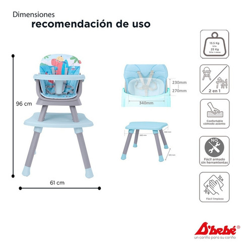 D Bebe Silla Alta Grow With Me 4 En 1 Color Gris Claro