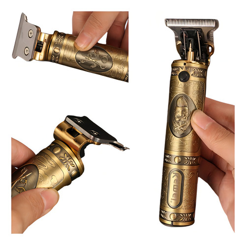 Aparador De Cabelo, Pelos Barba Kemei Sem Fio Recarregavel Cor Dourado 127/220V
