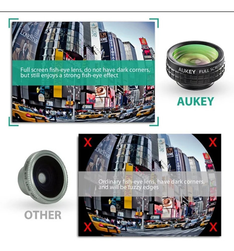Aukey 180° 3 In 1 Original Ojo De Pez + Gran Angular + Macro
