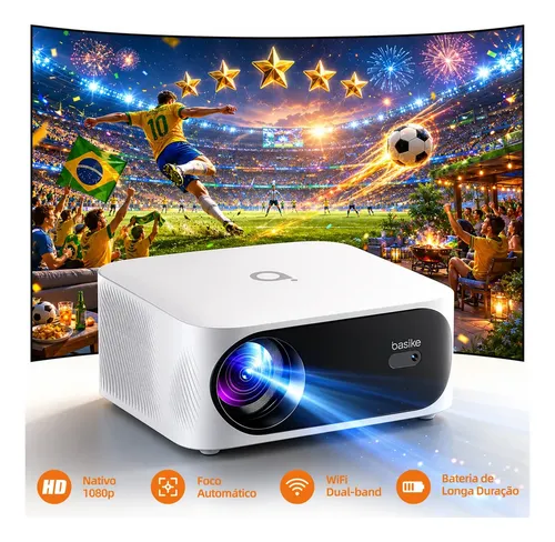Basike Smart Projetor Portatil HD TV FULL 1080P Nativo WiFi 6 Mun...