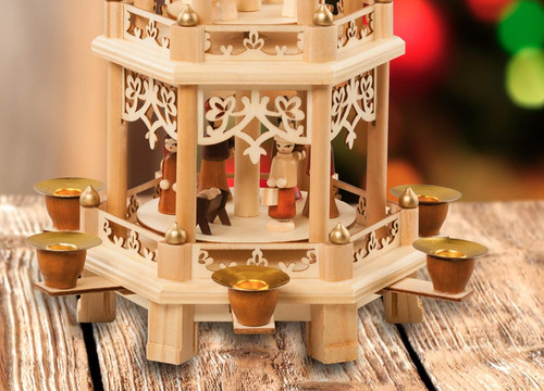 Pirámide Decoración Navideña Alemana 45 Cm Belén 6 Candelabr