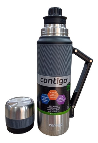 Imagen 1 de 10 de Termo Acero Inoxidable Contigo 1,1 Lts Manija 35hs Caliente