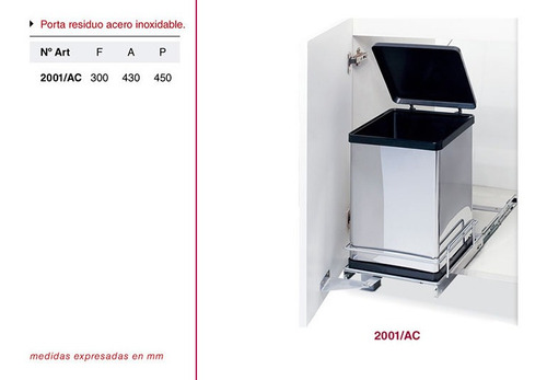 Imagen 2 de 6 de Cesto De Residuos Fark 2001 Acero Inox Extraible Tipo Hailo