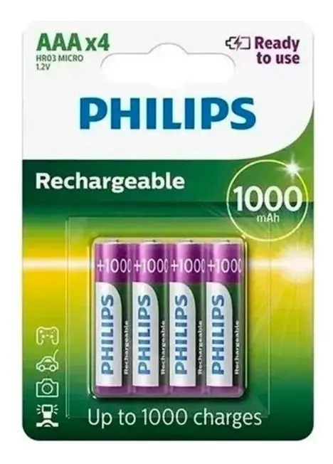 Pilha Recarregável Philips Aaa 1000mah Hr03 Micro 1,2v 4un