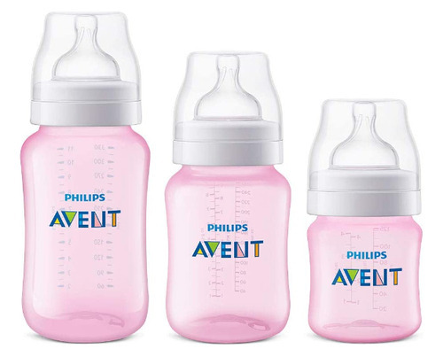 Mamadeira Philips Avent C/ 3 Clássica Rosa 125/260/330ml Classic