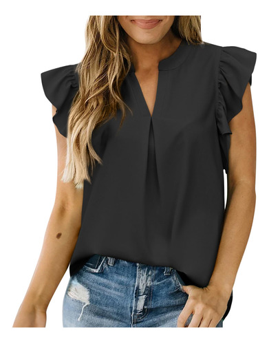 Blusa Lisa Casual Sin Mangas Con Cuello Redondo Y Cuello Red