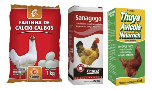  Farinha De Cálcio+ Sanagogo+ Thuya Avícola Kit P/ Galinha 