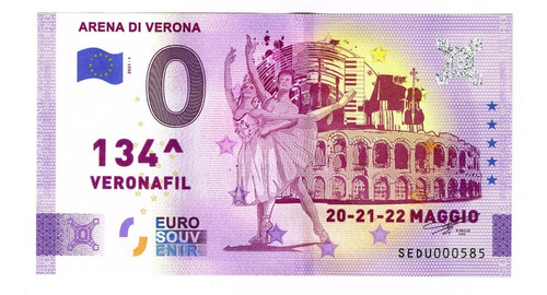 Billete 0 Cero Euro Souvenir Arena De Verona Italia 2021