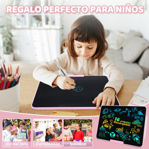 16in Pizarra Magica Tablet Dibujo Lcd Recargable Juguetes Ninos Regalos Bolígrafo Electrónico Magnético Color Rosa Nasjac