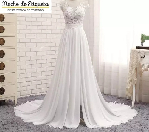 Imagen 1 de 5 de Vestido De Novia Corte A Escote V Bordado