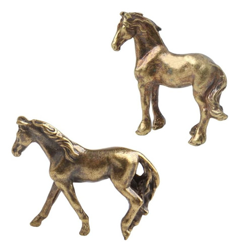 2 Piezas De Estatua De Caballo De Bronce Antiguo Decoracione