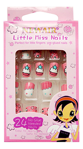 Paquete De Uñas Postizas Con Diseño De Dibujos Animados, 24