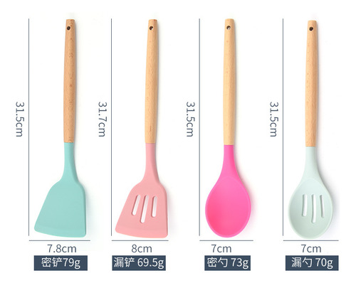 Juego De Utensilios De Cocina De Silicona Con Mango De Mader