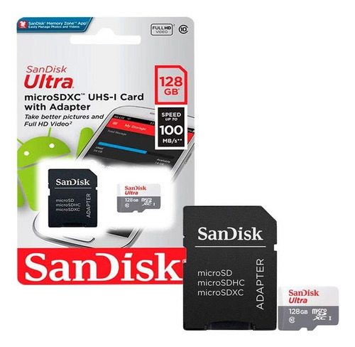 Tarjeta Memoria + Adaptador Sandisk 128gb Ultra Micro Sdhc