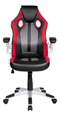 Cadeira de escritório Pelegrin PEL-3009 gamer ergonômica  vermelha, preto e cinza com estofado de couro PU