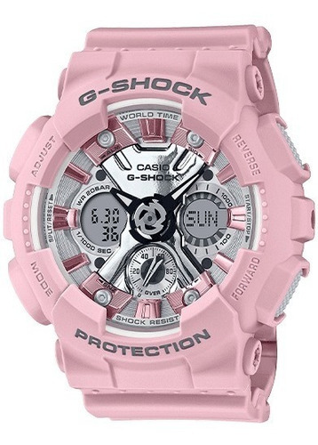 Reloj Casio G-shock S Series Gmas120np-4a P/dama Time Square Color Del Fondo Plateado Color De La Correa Rosa Color Del Bisel Rosa