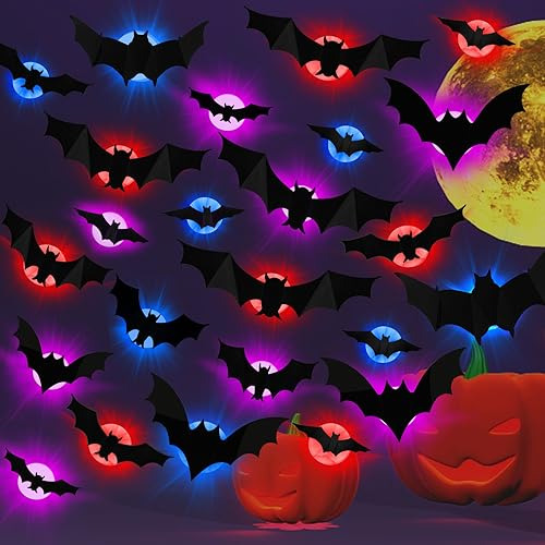 Halloween Decoration Led 3d Bats: 24pc Bats Lights Stic...