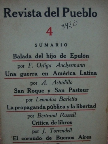 Revista Del Pueblo. Publicación Literaria Argentina. N°4