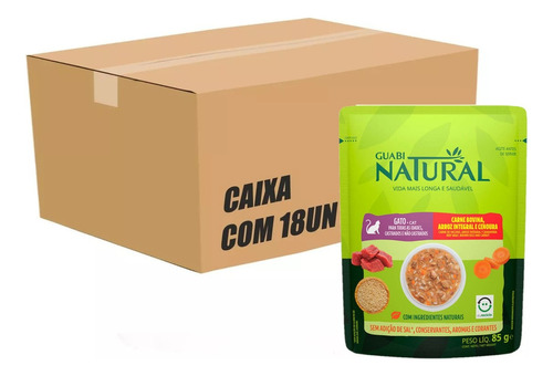 Ração Úmida Gato Guabi Natural Carne Arroz Cenoura 85g 18un