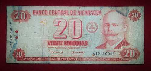 Billete 20 Córdobas Nicaragua 2002 Pick 192 Zelaya