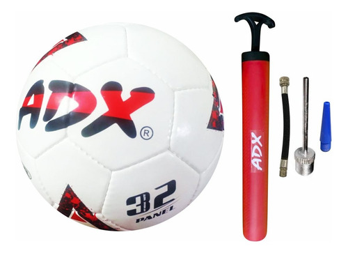 Balon Futbol #5 Cosido-mano Peso 430g C/bomba,caja P/regalo Color Blanco con Rojo y Negro