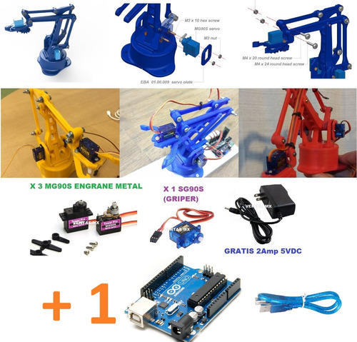Brazo Robot Diy Incluye 4 Servos+arduino Uno 100% Envio Grat