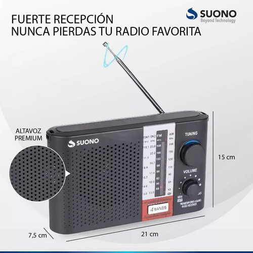 Radio Portatil Am Fm Usb Micro Sd Entrada Auriculares Color Negro