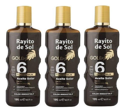 Aceite Bronceante Con Proteccion Gold Rayito De Sol 195 X3