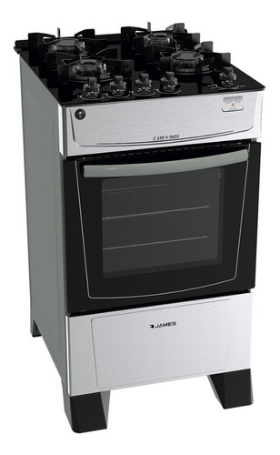 Cocina A Gas James C 690 V Inox 4 Hornallas Mesada Vidrio