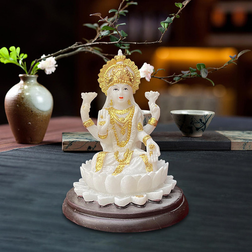 Deusa Hindu Lakshmi Estátua Desktop Ornamento Resina