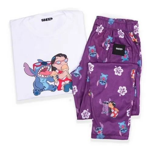 Pijama de Lilo y Stitch lila de pantalón largo para mujer