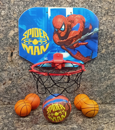 Juego Set De Tablero, Aro, Pelotas De Basketball Spiderman (Usado)