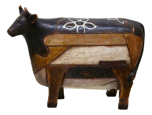 Figura Decorativa Vaca Rustica Madera 25x19cm