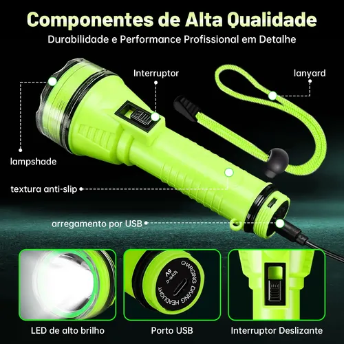 Lanterna Mergulho Led Prova D'água Profissional Recarregável