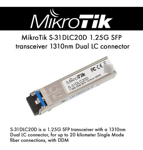 Modulo De Fibra Optica Sfp Sm Mikrotik Monomodo Gigabit 20km
