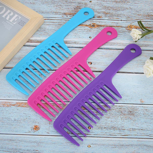 Peine Antiestático, 3 Colores, Dientes Anchos, Mango Recto,