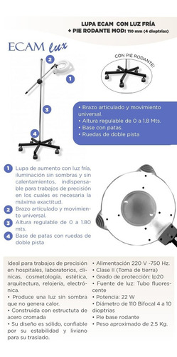 Imagen 3 de 3 de Lupa Cosmetologia Con Pie Rodante Lente 110 Mm Bifocal