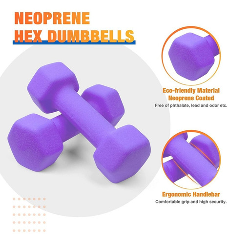 Mancuernas De Neopreno 2 Lb, Antideslizantes, Forma Hexagona