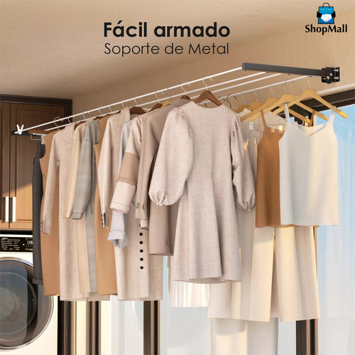 Tendedero Plegable Retráctil Ropa Reforzado Metal 20 Metros Color Negro