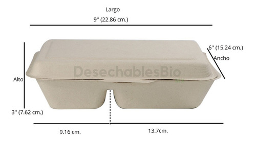 Imagen 3 de 8 de 50 Contenedores 9x6x3 Division Biodegradable Bagazo De Trigo