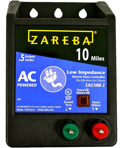 Zareba Eac10m-z Ac Alimentado Por Baja Impedancia Cargador D