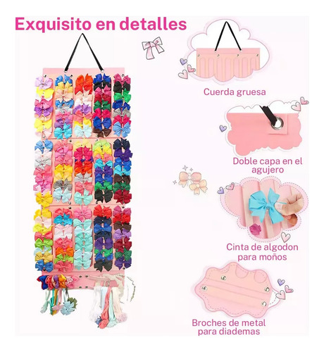 Porta Moños For Niñas,organizador De Lazos For Color Rosa