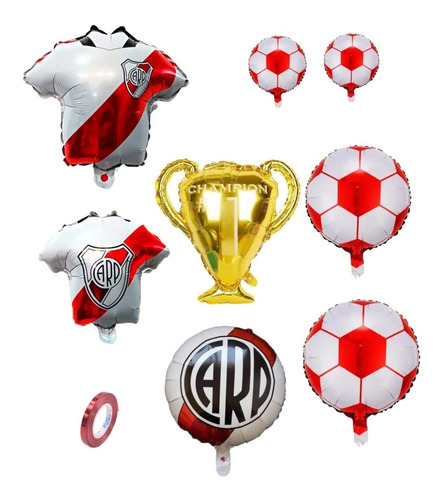 Set Globos River Con Trofeo Y Camiseta